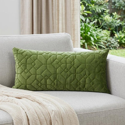Olive Quilted Velvet Geo Lumbar Decorative Pillow