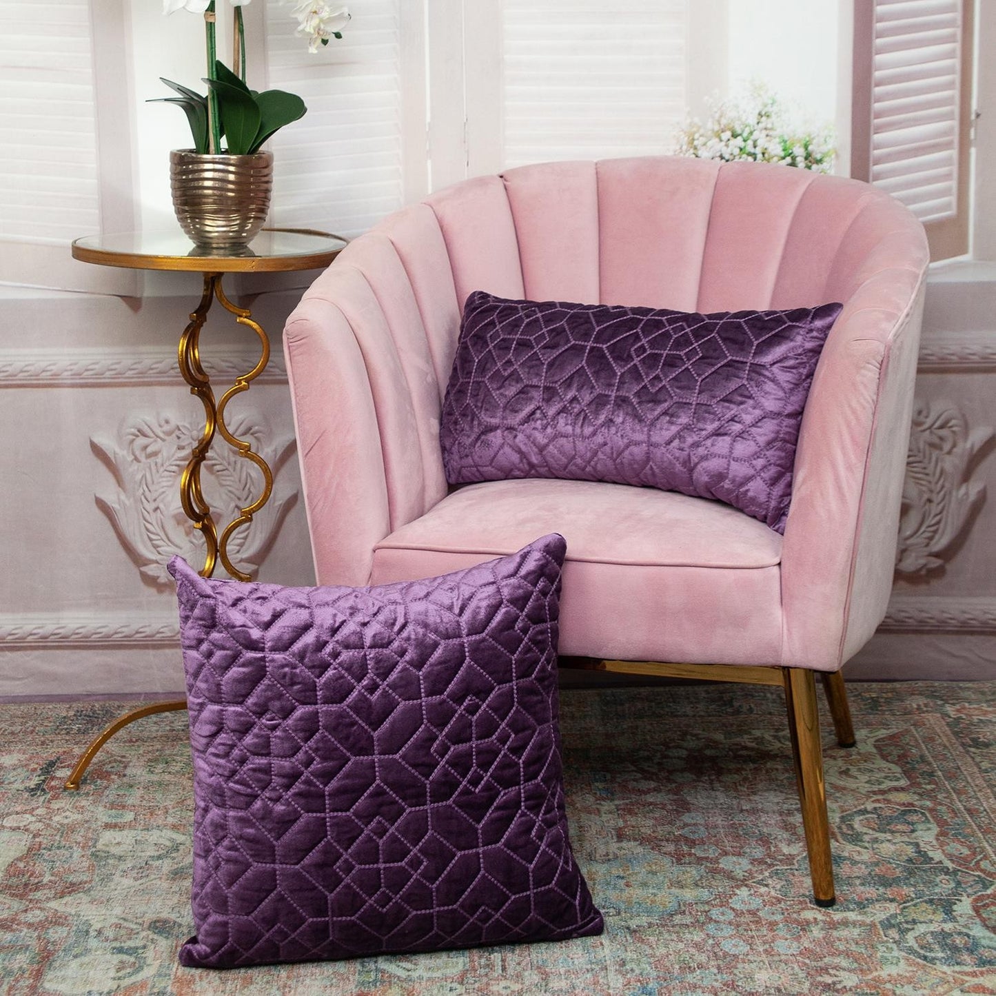 Purple Quilted Velvet Geo Decorative Throw Pillow