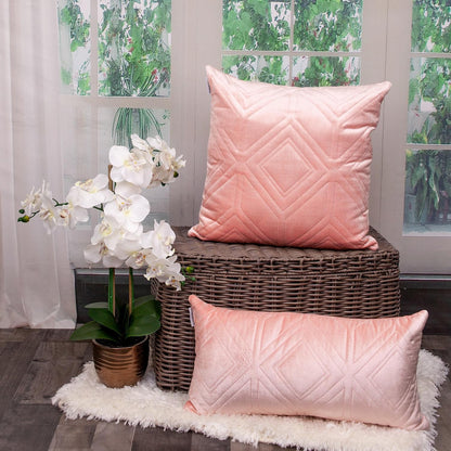 Pink Quilted Diamonds Velvet Solid Color Throw Pillow