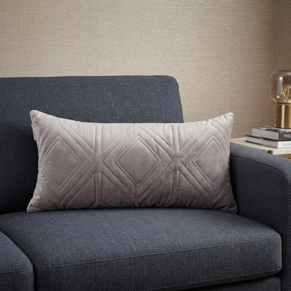 Taupe Quilted Diamonds Velvet Solid Color Lumbar Pillow