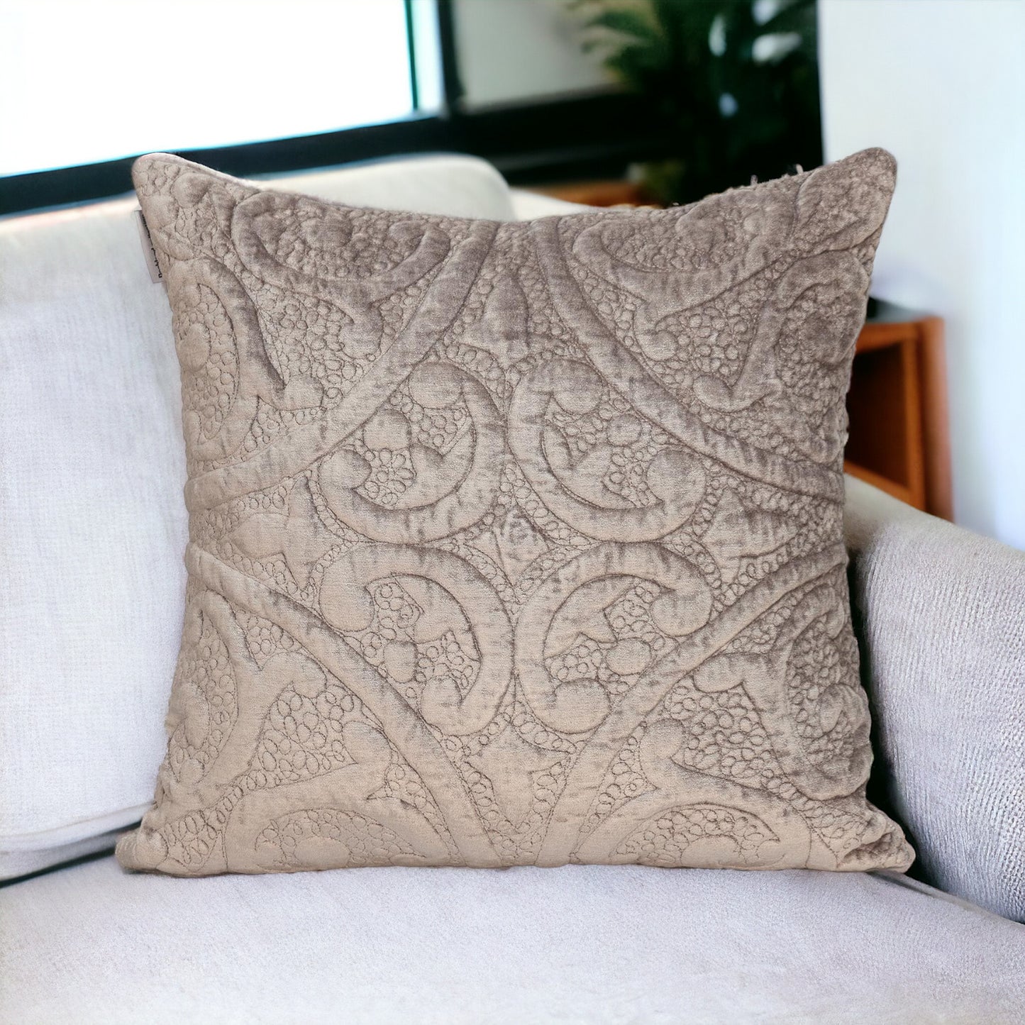 20" Taupe Cotton Blend Throw Pillow