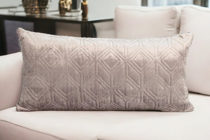 12" X 24" Taupe Lumbar Geometric Diamonds Cotton Blend Throw Pillow