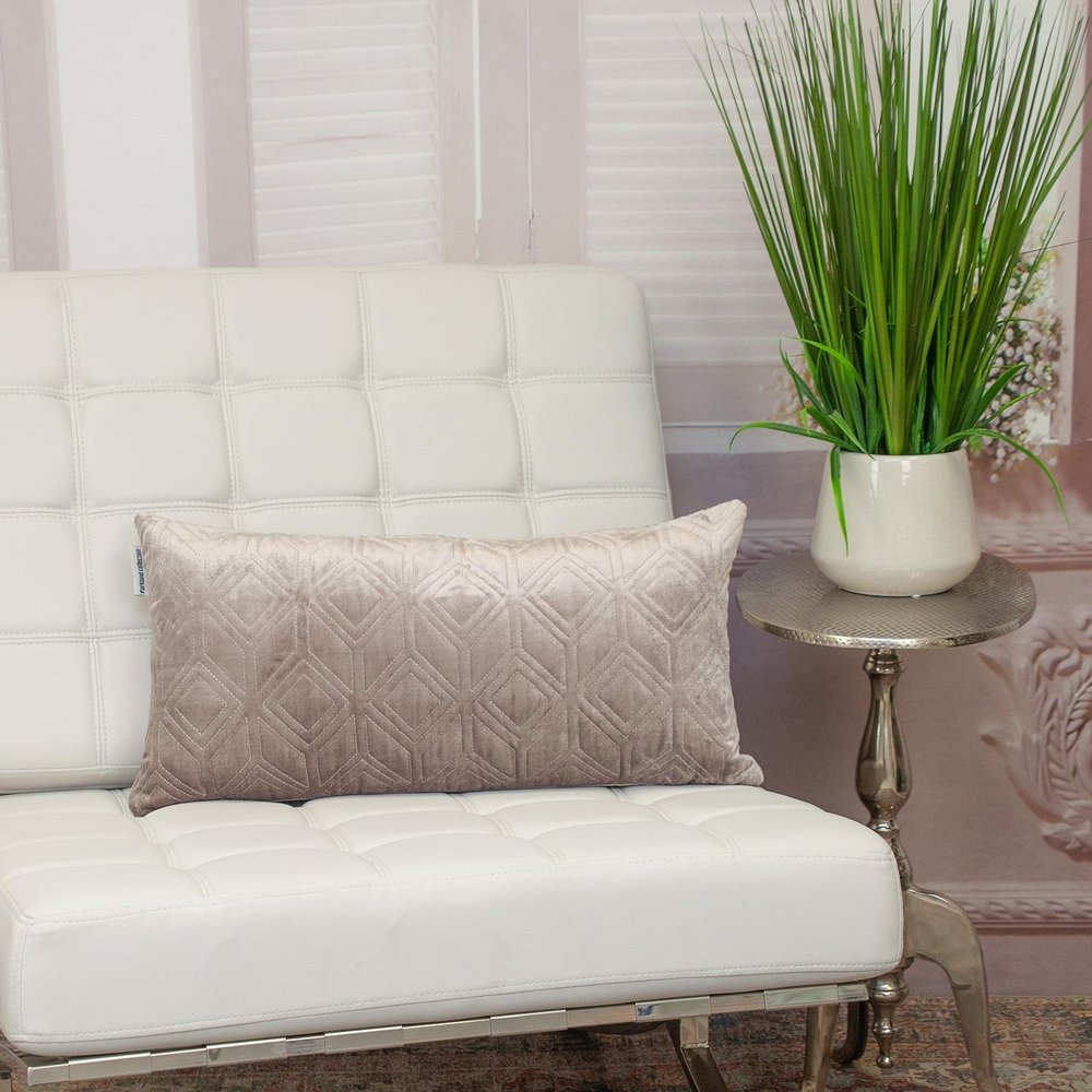 12" X 24" Taupe Lumbar Geometric Diamonds Cotton Blend Throw Pillow