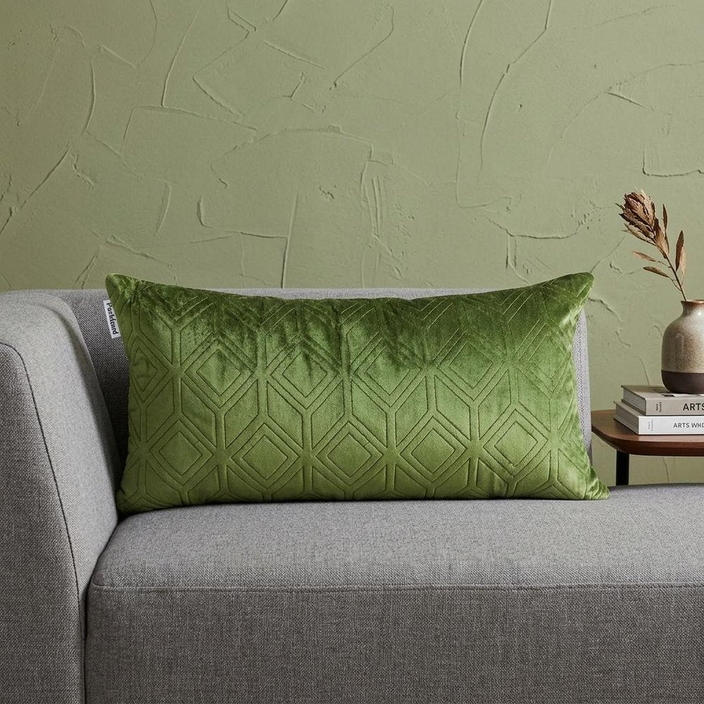 Tufted Diamonds Olive Velvet Lumbar Accent Pillow