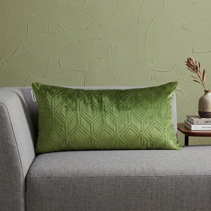 Tufted Diamonds Olive Velvet Lumbar Accent Pillow