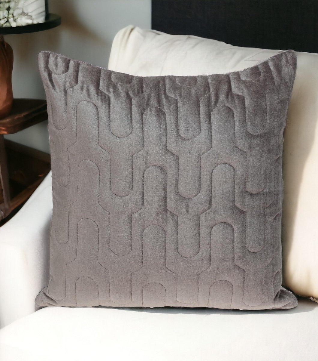 Geometric Lush Quilted Taupe Throw Pillow