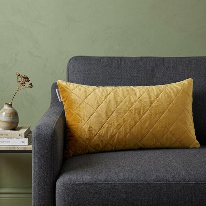 Tufted Diamond Yellow Ochre Transitional Lumbar Pillow
