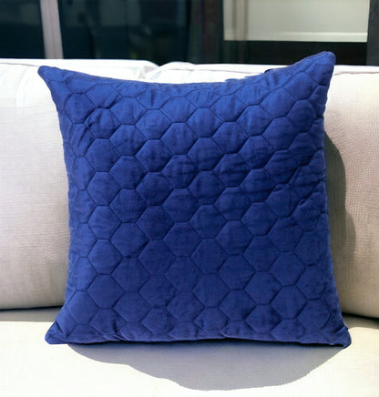 Blue Tufted Velvet Quilted Throw Pillow