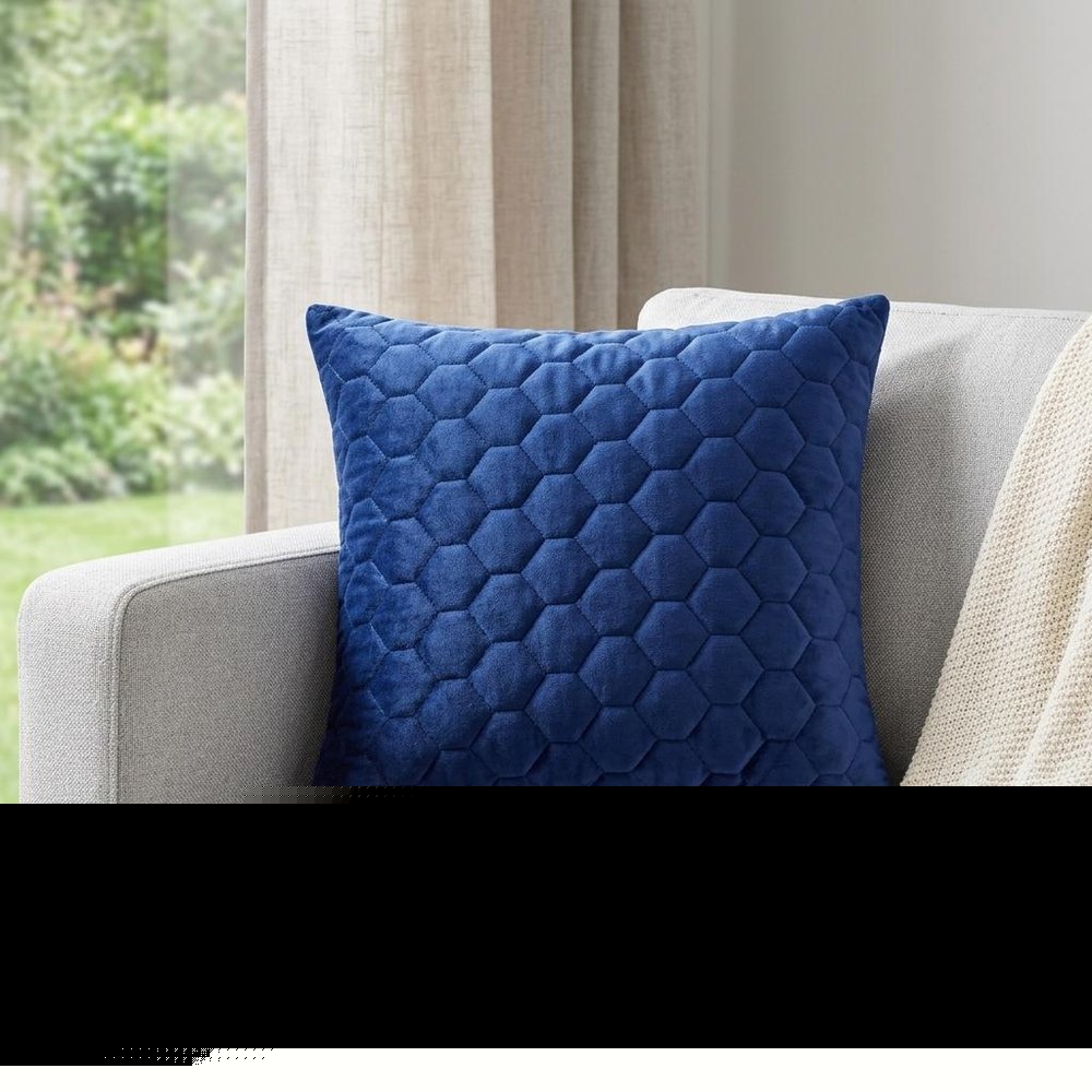 Blue Tufted Velvet Quilted Throw Pillow