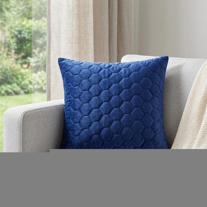 Blue Tufted Velvet Quilted Throw Pillow