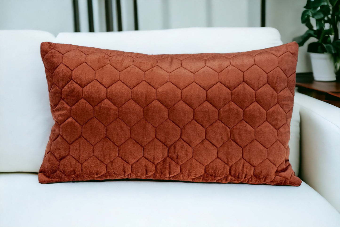 Burnt Orange Tufted Velvet Quilted Lumbar Throw Pillow