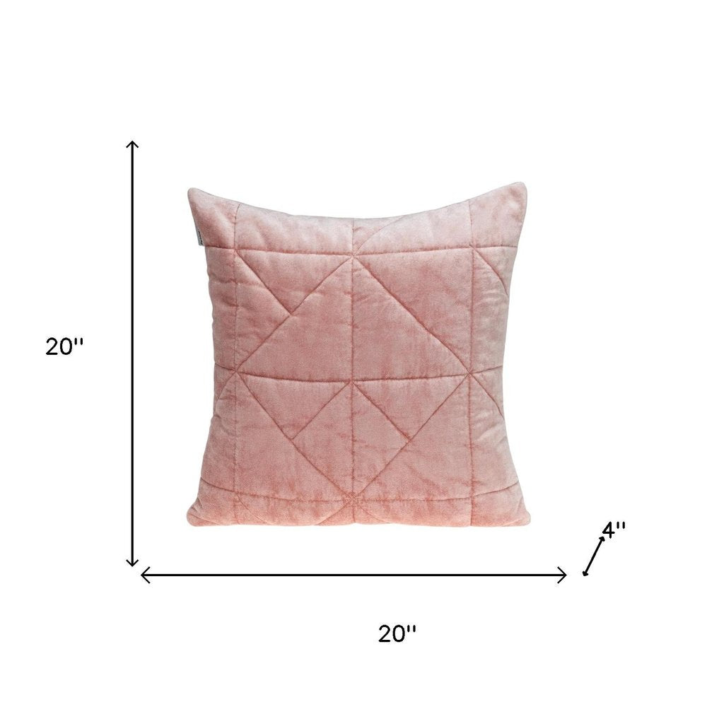 Pink Chunky Geo Stitched Velvet Decorative Throw Pillow