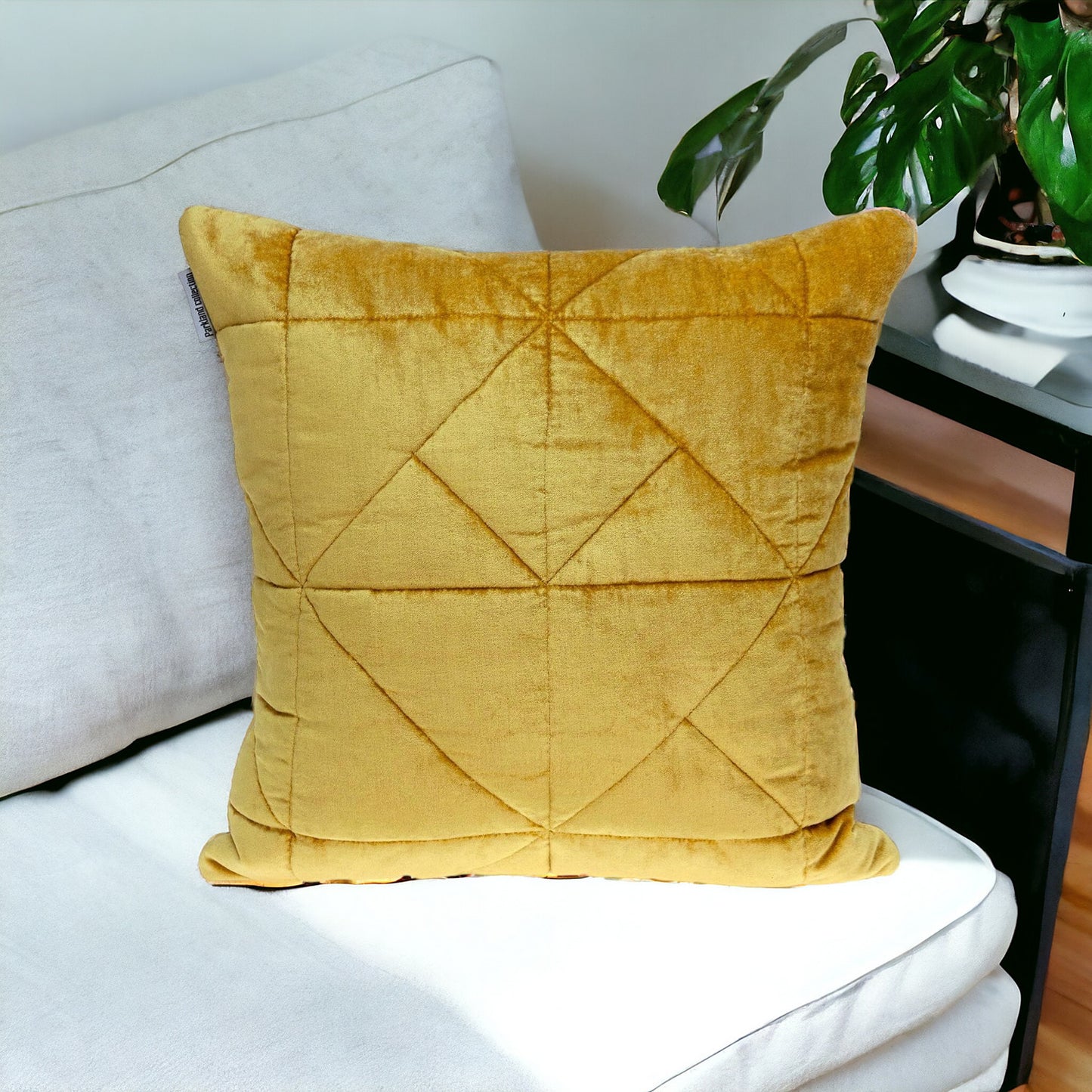 Yellow Chunky Geo Stitched Velvet Decorative Throw Pillow