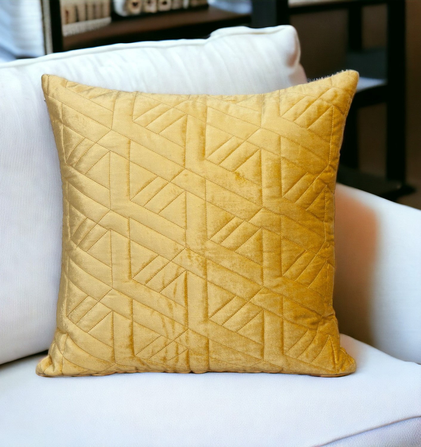 20" Yellow Cotton Blend Throw Pillow