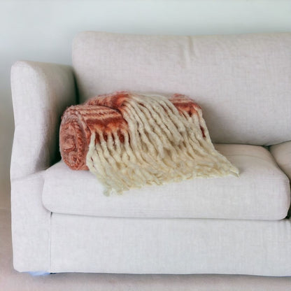 Super Soft Red and White Chevron and Striped Handloomed Throw Blanket