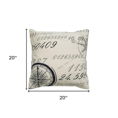 20" Black And Natural Nautical Compass Cotton Throw Pillow