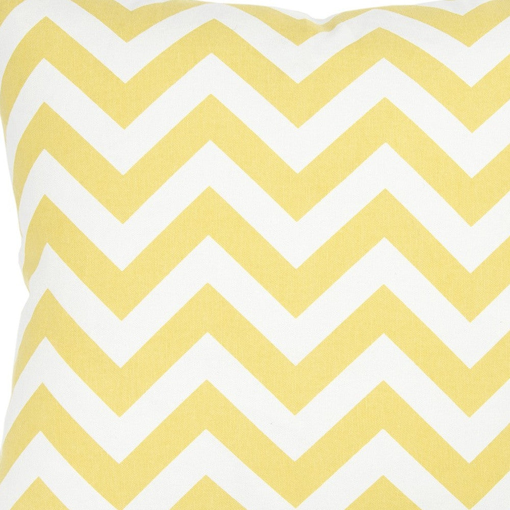 18" Yellow and Ivory Cotton Throw Pillow