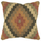 18" Brown and Green Geometric Jute Wool Blend Throw Pillow