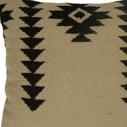 18" Black and Ivory Cotton Throw Pillow