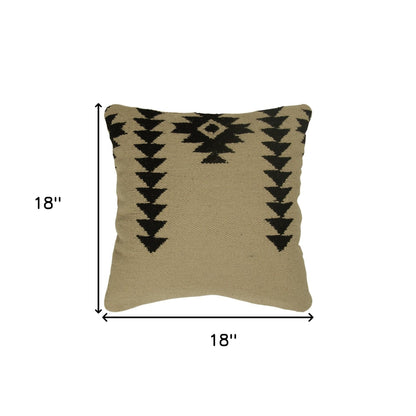 18" Black and Ivory Cotton Throw Pillow