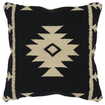 18" Beige and Black Cotton Throw Pillow