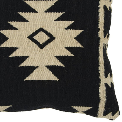 18" Beige and Black Cotton Throw Pillow