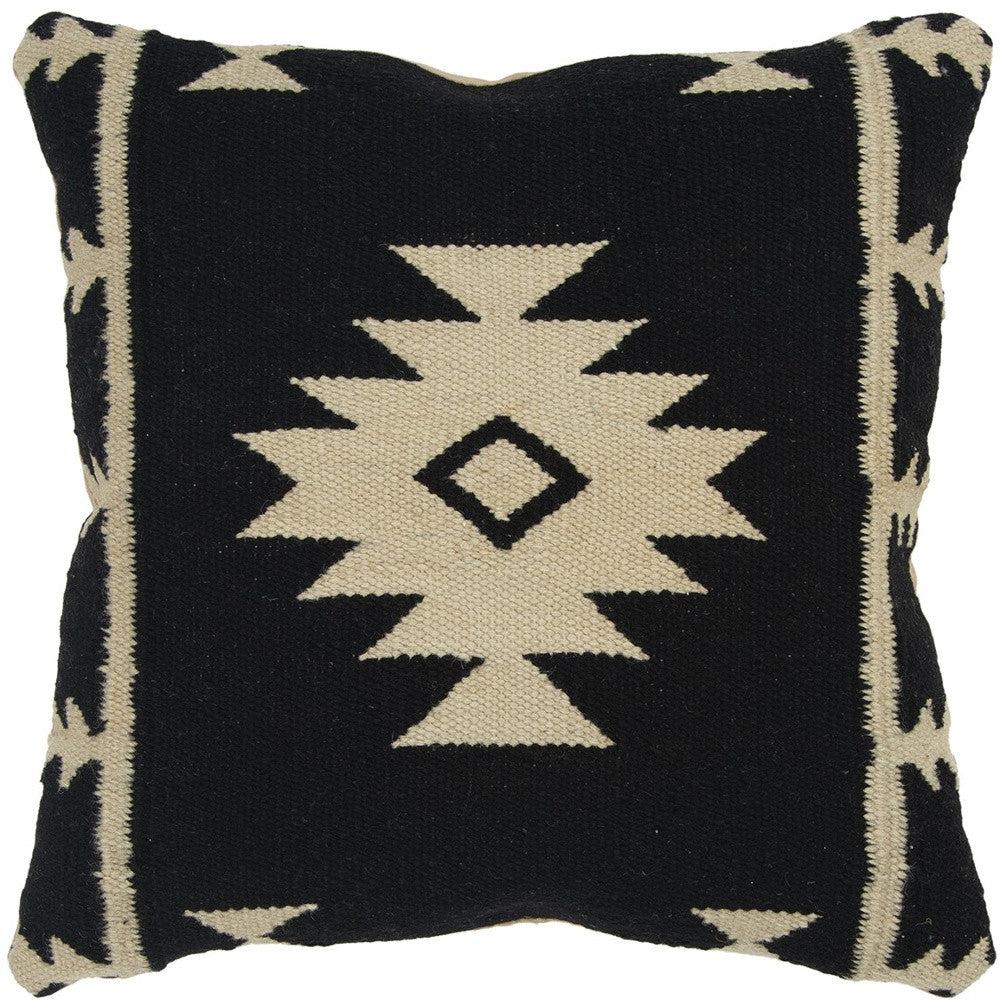 18" Beige and Black Cotton Throw Pillow