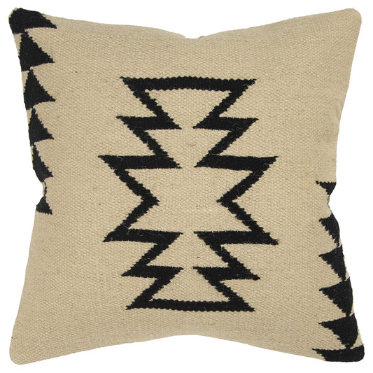 18" Black and Ivory Cotton Throw Pillow