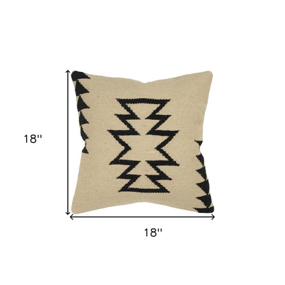 18" Black and Ivory Cotton Throw Pillow