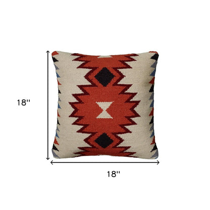 18" Orange and Ivory Cotton Throw Pillow