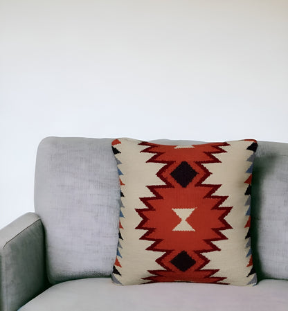 18" Orange and Ivory Cotton Throw Pillow