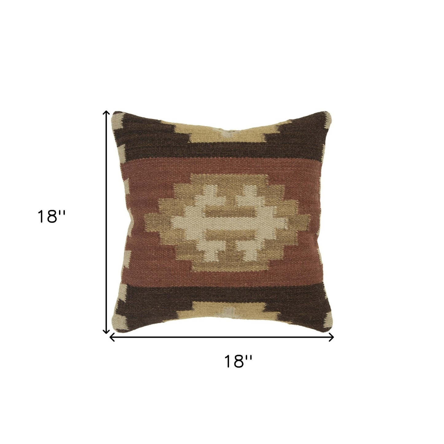 18" Brown and Beige Geometric Jute Wool Blend Throw Pillow