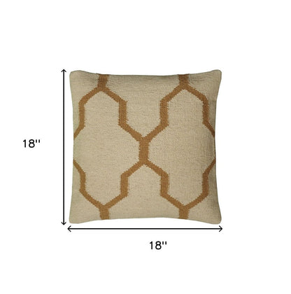 18" Natural And Gold Quatrefoil Cotton Throw Pillow