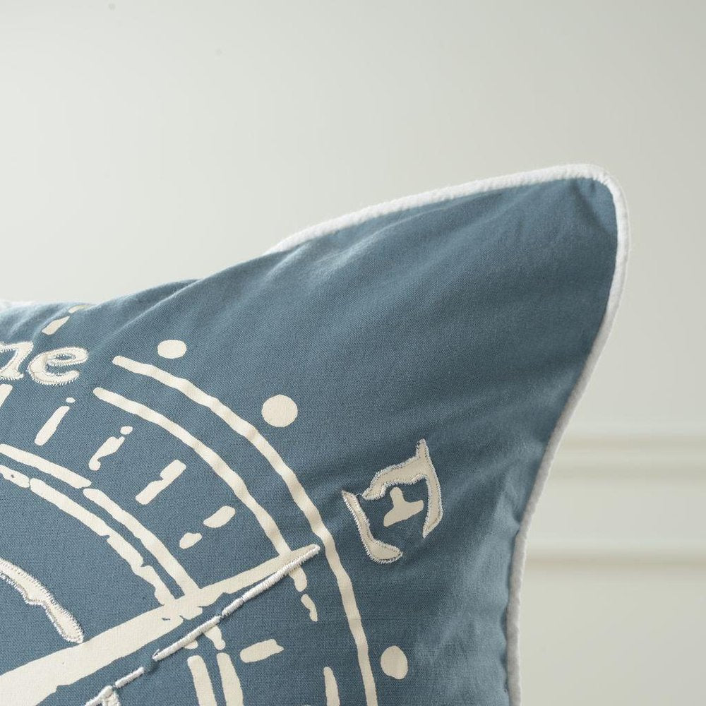 18" Navy and White Nautical Compass Throw Pillow