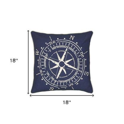 18" Navy and White Nautical Compass Throw Pillow