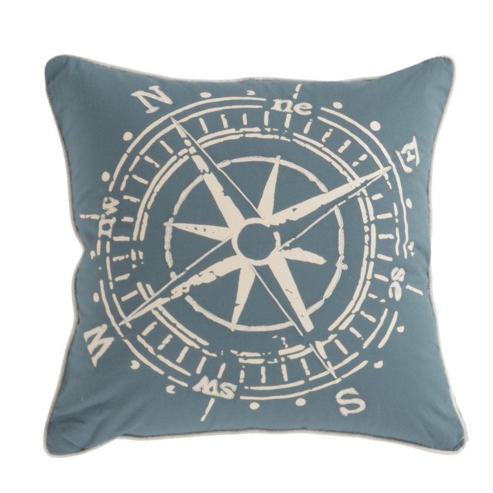 18" Navy and White Nautical Compass Throw Pillow