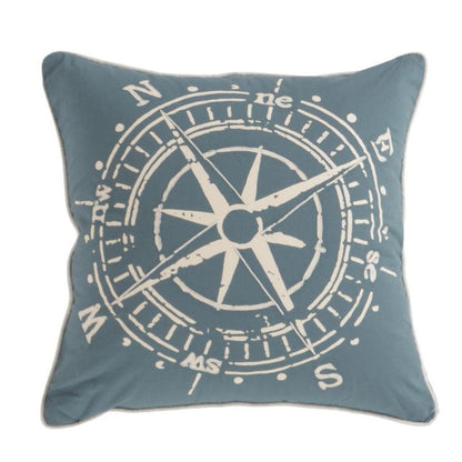 18" Navy and White Nautical Compass Throw Pillow