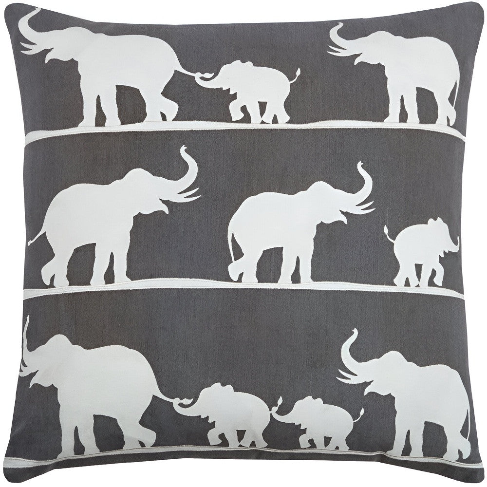 20" Gray and White Elephant Cotton Throw Pillow