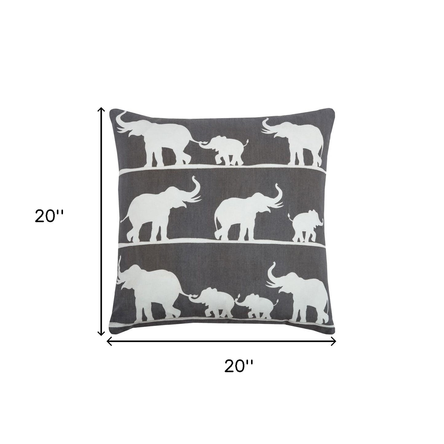 20" Gray and White Elephant Cotton Throw Pillow