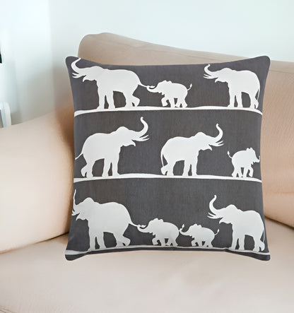 20" Gray and White Elephant Cotton Throw Pillow