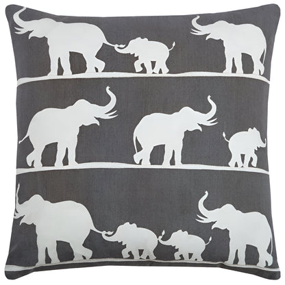 20" Gray and White Elephant Cotton Throw Pillow