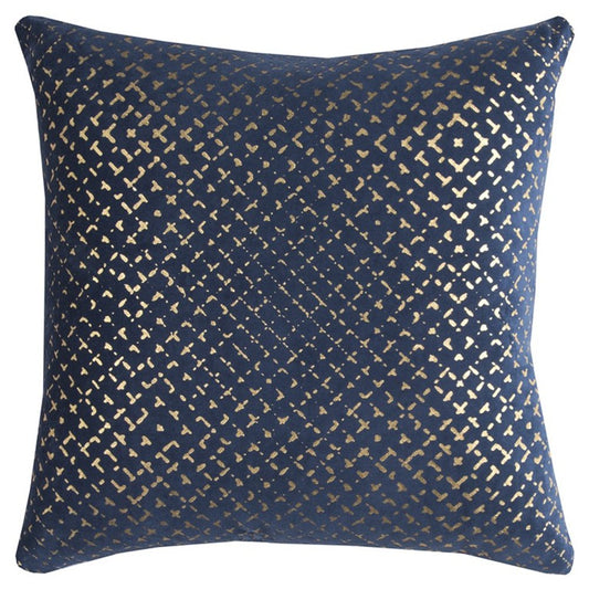 20" Blue and Gold Geometric Cotton Throw Pillow