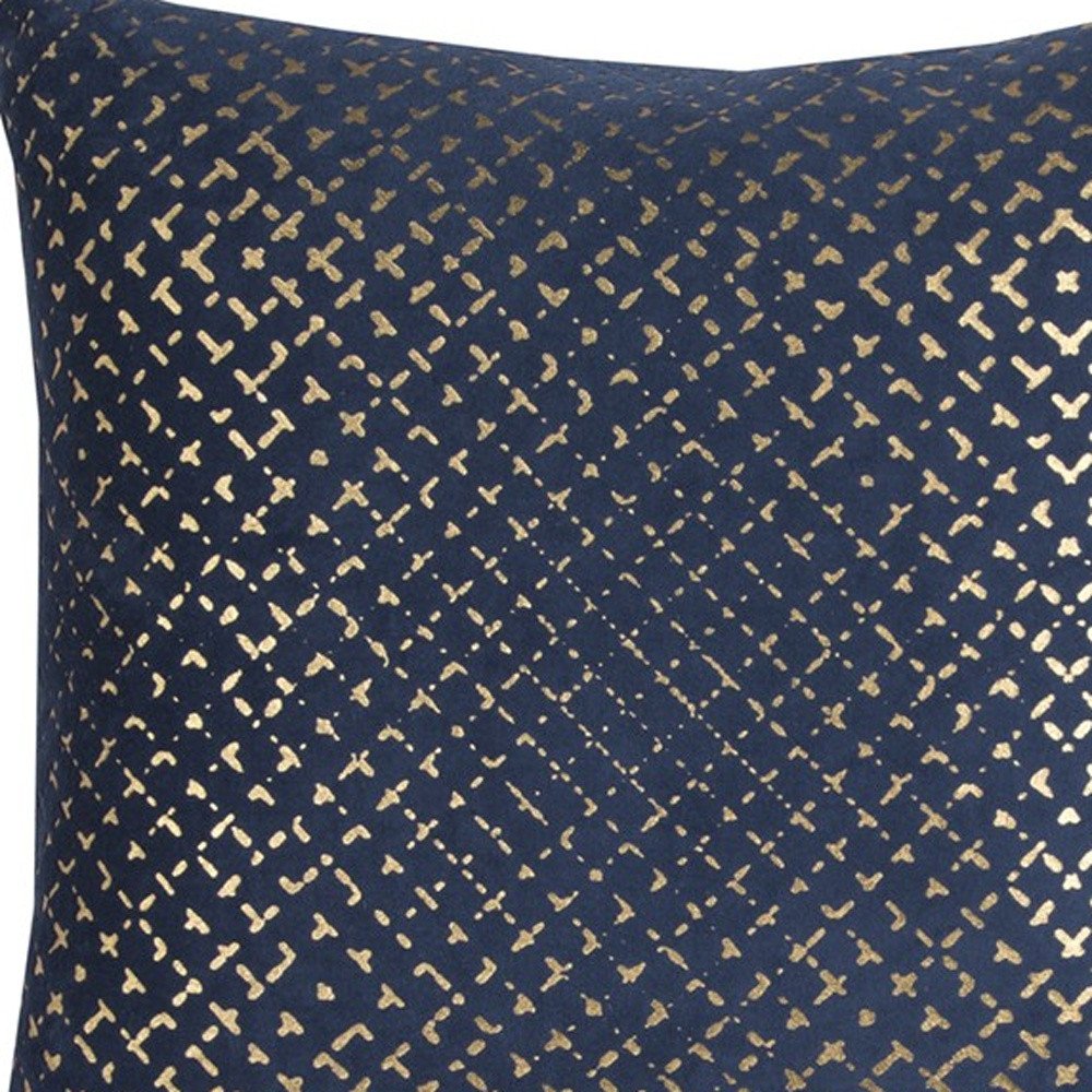 20" Blue and Gold Geometric Cotton Throw Pillow