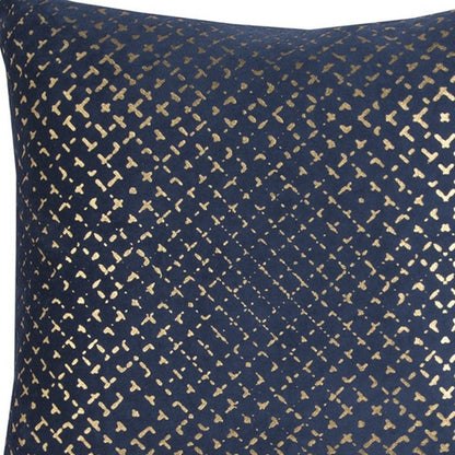 20" Blue and Gold Geometric Cotton Throw Pillow