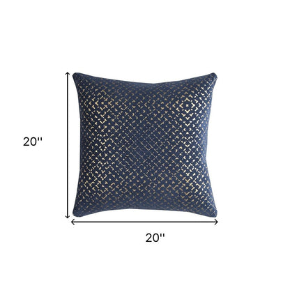 20" Blue and Gold Geometric Cotton Throw Pillow