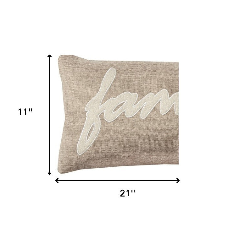 21" X 11" Tan Cotton Blend Zippered Pillow With Applique