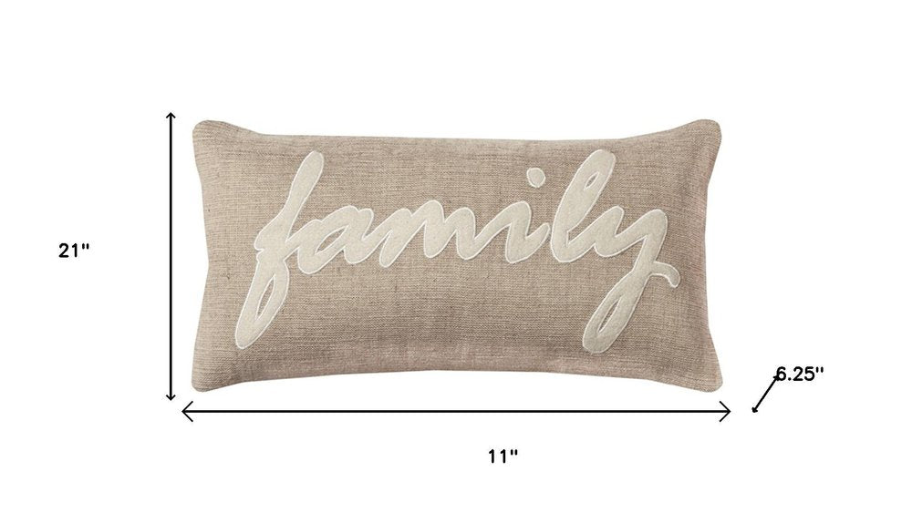 21" X 11" Tan Cotton Blend Zippered Pillow With Applique