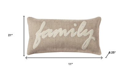 21" X 11" Tan Cotton Blend Zippered Pillow With Applique