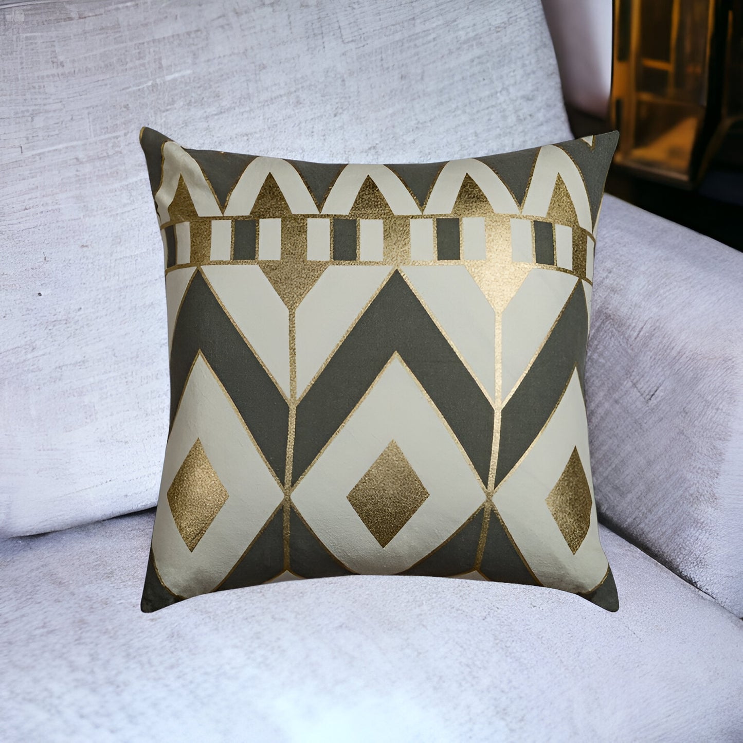 20" Gray and Ivory Geometric Cotton Throw Pillow