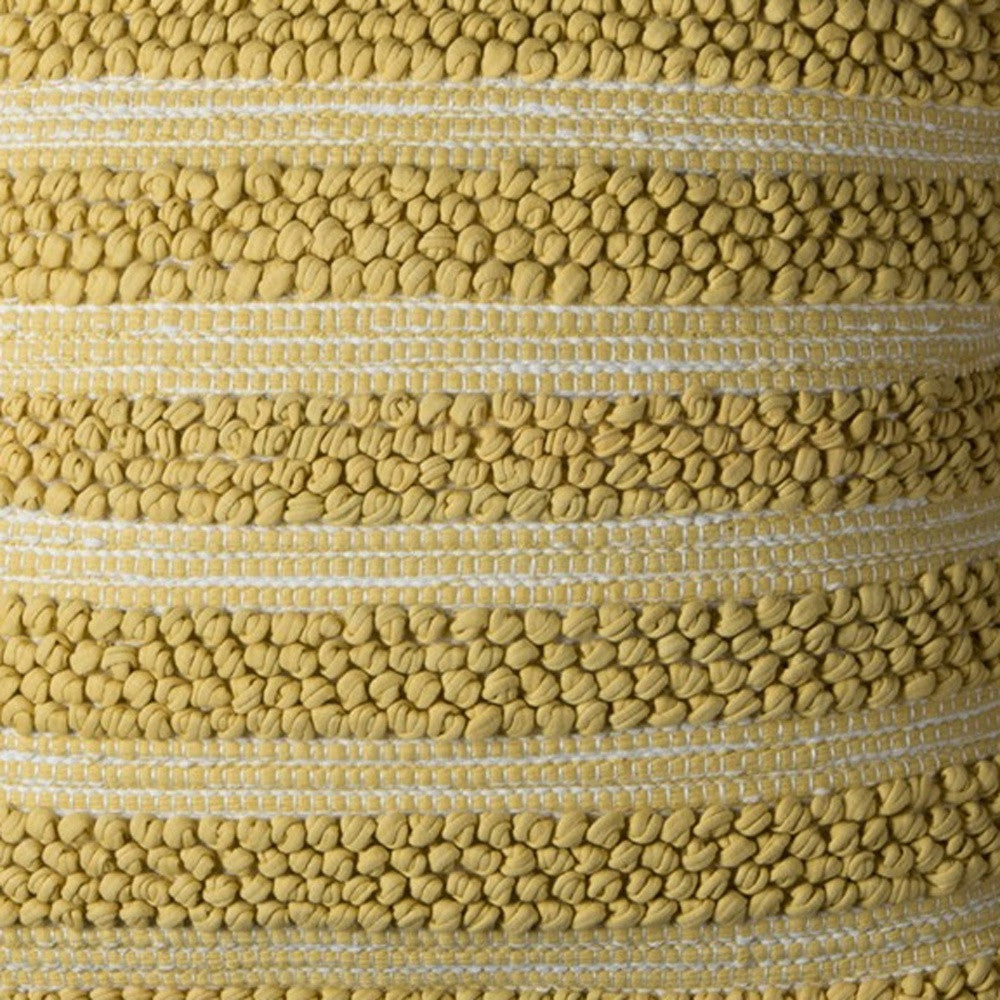 20" Yellow and Beige Cotton Throw Pillow